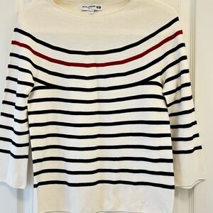 Ines de la Fressange Striped Boatneck Sweater - off white, Black & Red. 3D knit